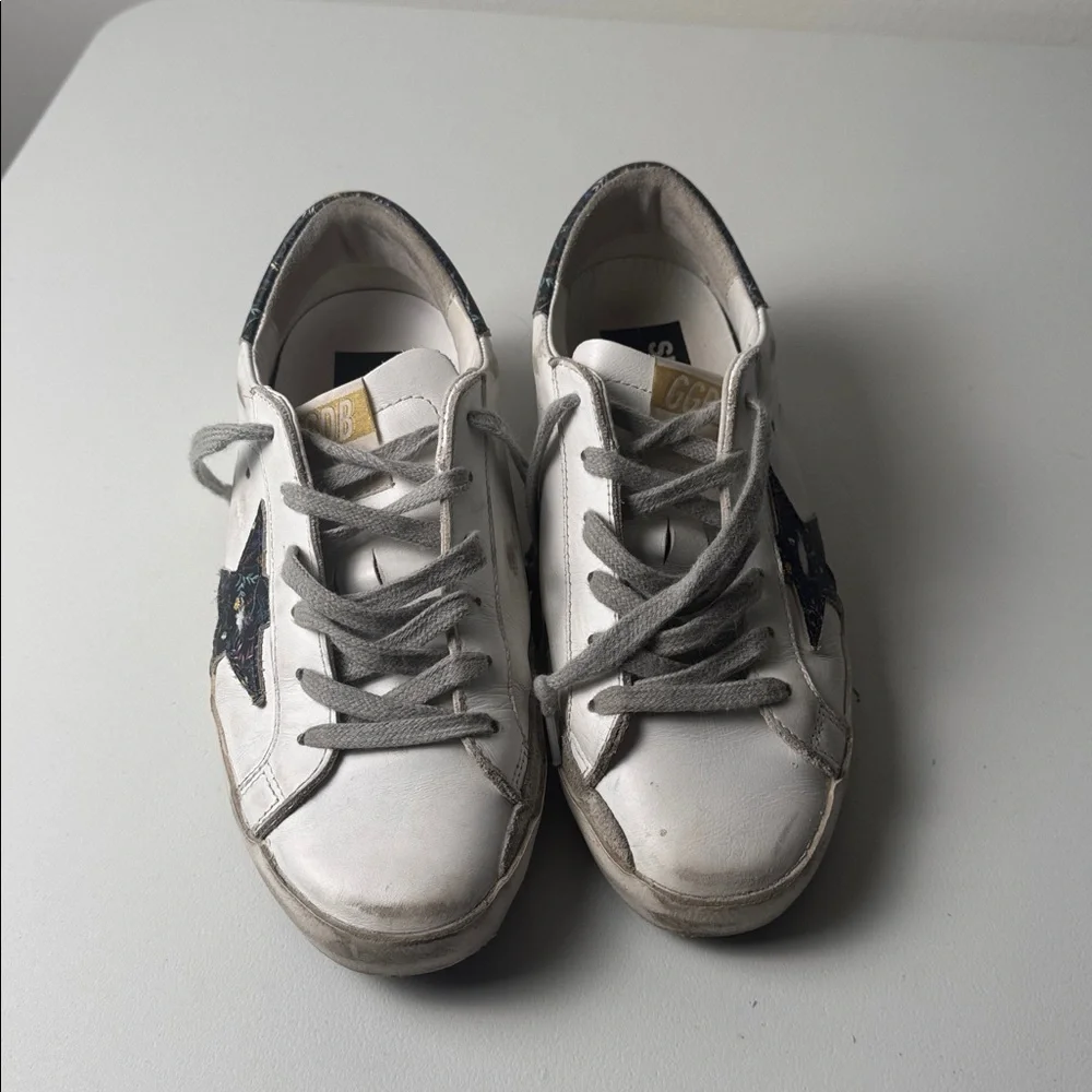 Golden Goose Super Star with Navy Floral star and Heel Detail Sneaker Size 36 - Picture 4 of 7